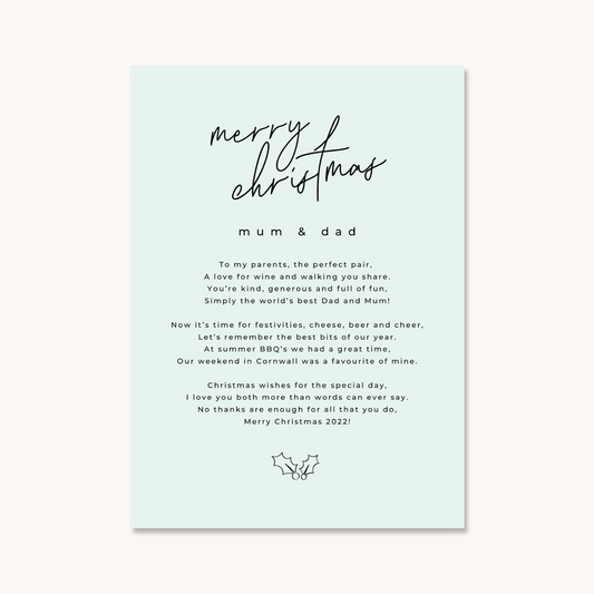 Merry Christmas Mum & Dad Card