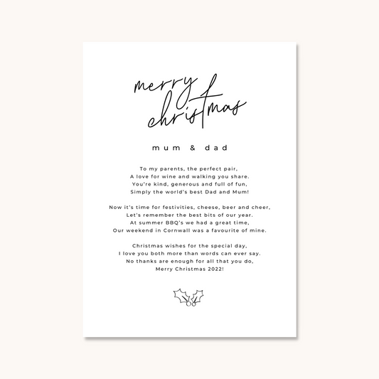 Merry Christmas Mum & Dad Card