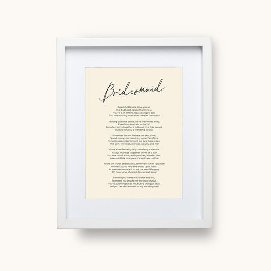 Bespoke Bridesmaid Poem